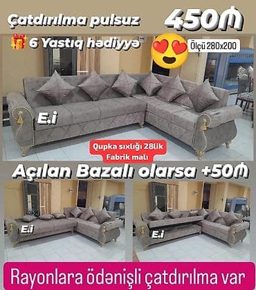 qara parça: Künc divan, Yeni, Açılmayan, Bazasız, Parça, Şəhərdaxili pulsuz çatdırılma — 1