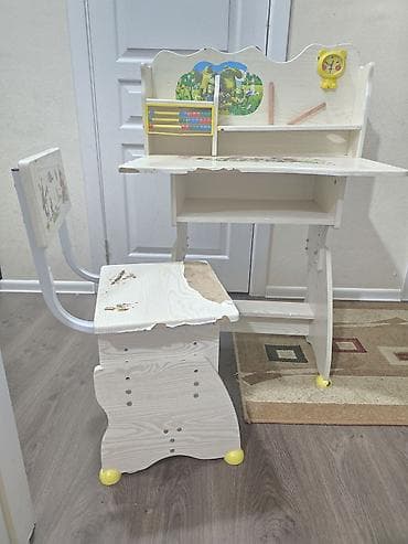 Uşaq üçün yazı‑oxu dəsti – masa və skamya. Taxtadır, dəmir deyil — 1