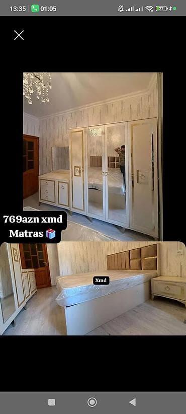 dekor ref: Yataq otağı mebel dəsti Tərkibi: - 4 qapılı şkaf (aynabəndli orta — 1