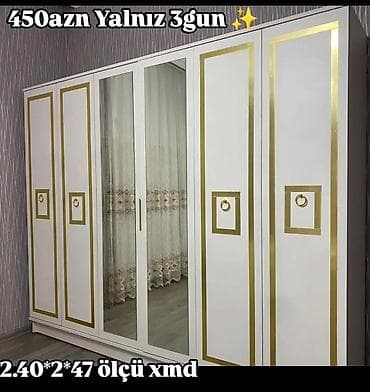 Ağ-qızılı dizaynlı böyük paltar şkafı - Ölçü: 2.40 × 2 × 47 sm (xmd)