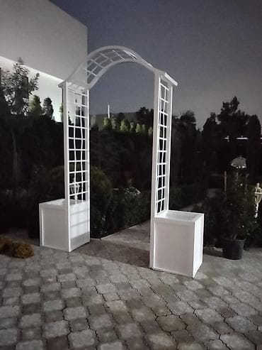 mebleri: Bağ üçün dekorativ ağ taxta trellis qövs - Material: ağ rəngdə — 3