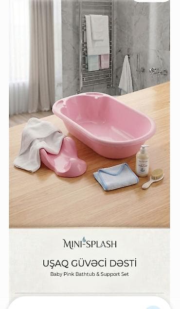 Mini-Splash Uşaq Güvəcə Dəsti – Baby Pink Bathtub & Support Set -