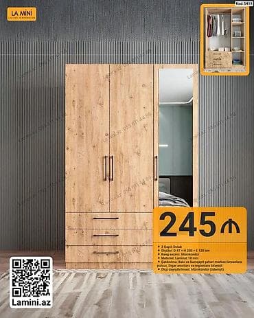 3 qapılı geyim dolabı - Ölçü: D 47 × H 200 × E 120 sm - Material: 18 — 1