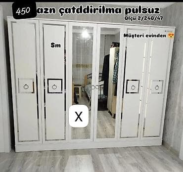 sap: Ağ rəngli, 6 qapılı garderob. Orta hissədə tam boy güzgülü qapılar — 1