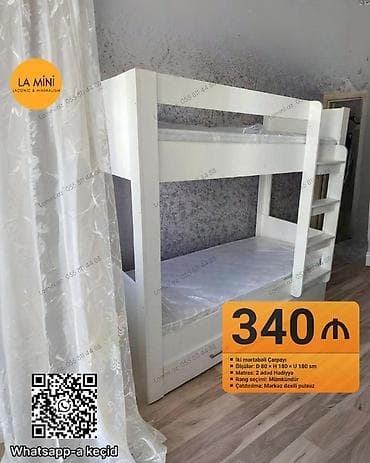 nerdivan satilir: İki mərtəbəli çarpayı - Ölçülər: D 80 x H 180 x U 180 sm - Matras: 2 — 1