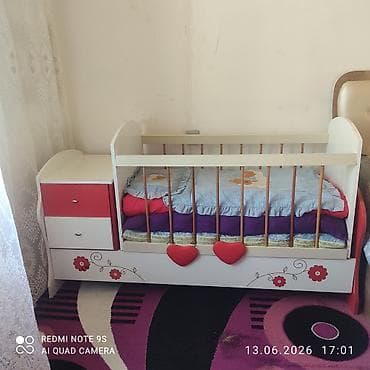 aslanoglu mebel: Oğlan və qız üçün, İşlənmiş, Dördbucaq, Beşik, Dəstsiz, Matrassız, Yellənmə mexanizm ilə — 2
