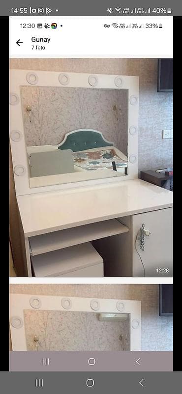 Ağ rəngdə vizaj/üz üçün makiyaj masası və işıqlı güzgü dəsti lalafo.az -da Ağ rəngdə vizaj/üz üçün makiyaj masası və işıqlı güzgü dəsti
