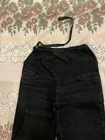 prada: Hamiləlik üçün qara cins şalvar - Model: hamiləlik cinsi, yüksək bel — 1