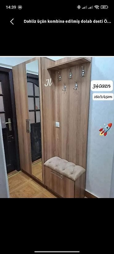 Yeni, 1 qapı, Güzgülü, Qəhvəyi, Açılan, Düz dolab