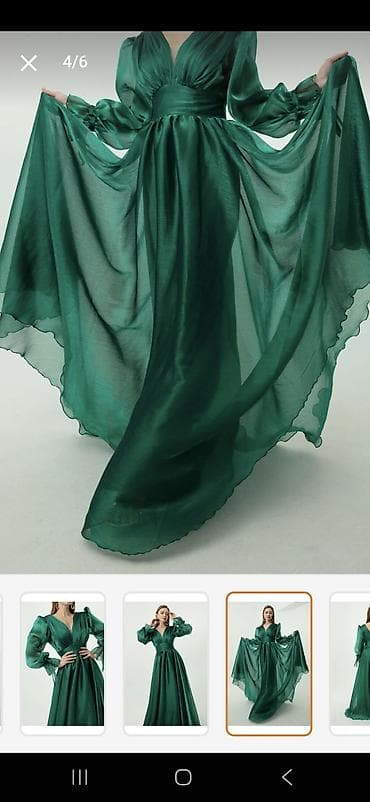 flo memar ecemi: Salam.Tünd zümrüd-yaşıl rəngdə şifon fakturalı uzun ziyafət/nişan/gecə — 4