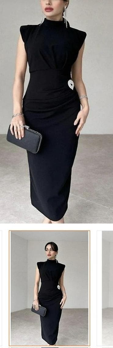 Şık qara dizaynlı qadın paltarı - Rəng: dərin qara - Kəsim: bədənə