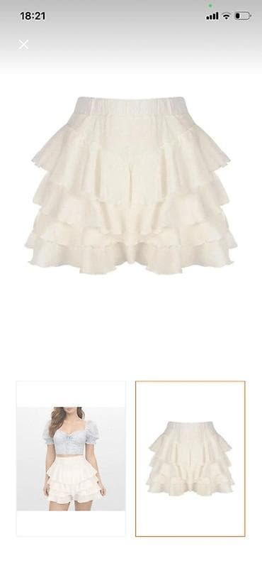 Ağ rəngli, çoxqatlı volan detalli qadın şortu. - Yüksək belli kəsim - — 1