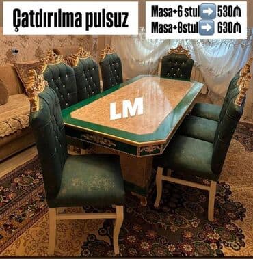masa dəstləri: Möhtəşəm masa dəsti Qiymət : Masa 2x1 +6 stul ✨️ 530₼ Masa 2x1 — 3