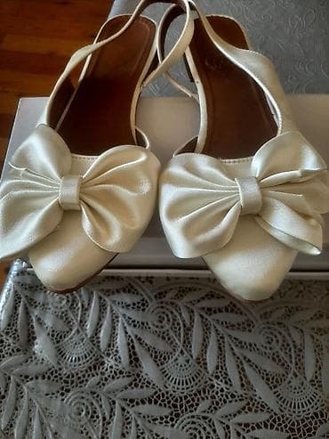 женские демисезонные туфли: Məhsul: Qadın ayaqqabısı – krem/şampan rəngli, bantlı slingback model — 3