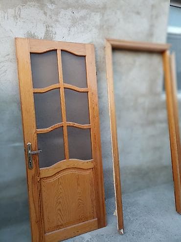 taxta: Taxta iç qapı dəsti - Material: təbii ağac (şam/qoz rəng tonunda) — 1