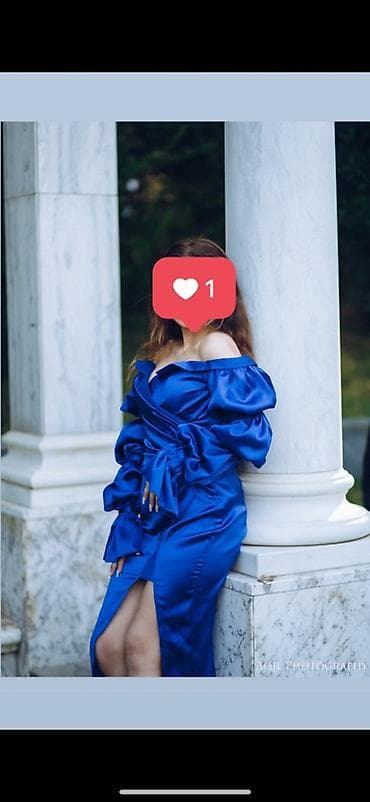 Elektrik mavisi rəngdə zərif ziyafət/gecə geyimi. - Model: midi