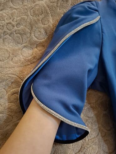 dama dama qadın şalvarları: NEMAXX brendinin zərif qadın paltarı. - Rəng: saf mavi - Parça — 3