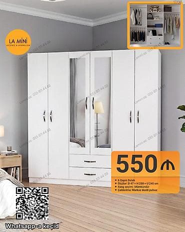 6 qapı, Güzgülü, Ağ, Açılan, Düz dolab