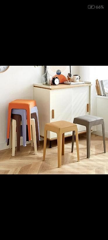 Mebel: Plastik kvadrat taburetka – yığcam və çoxməqsədli. - Dizayn — 2