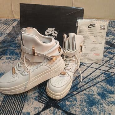 эпидиумная паста: Nike Air Force 1 yüksək boğazlı idman ayaqqabısı - Rəng: ağ, qızılı — 2