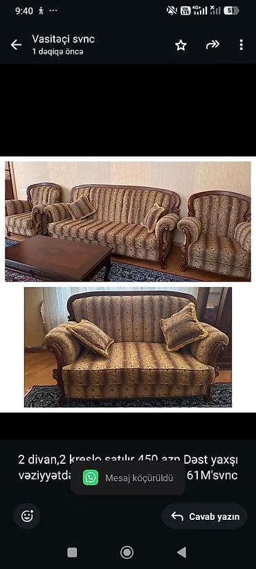 2 divan,2 kreslo satılır 450 azn.Dəst yaxşı