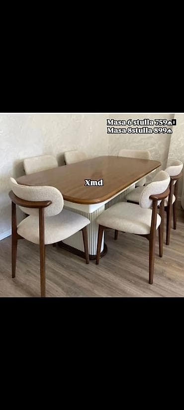 qoz qelibi: Yemək otağı üçün dəst – masa və stullar - Üslub: müasir, skandinaviya — 1