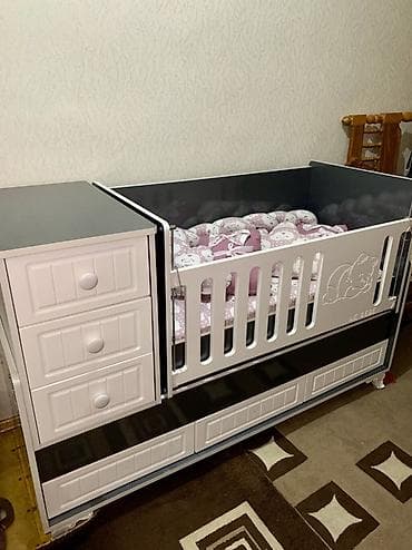 uşaq mebel: Oğlan və qız üçün, Dördbucaq, Beşik, Dəst ilə, Yellənmə mexanizmsiz — 2