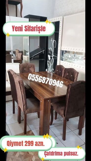 kafe ucun stol stul: Qonaq otağı üçün, Yeni, Açılmayan, Dördbucaq masa, 6 stul — 2