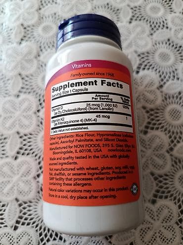 optitect vitamin c: NOW brendinin D-3 və K-2 vitaminləri. Hər kapsulda 1000 IU D3 vitamini — 2