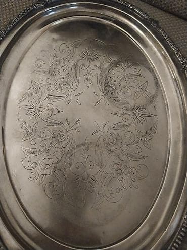 Oval metal servis qabı/tray - Material: Metal (gümüşü rəng) — 4