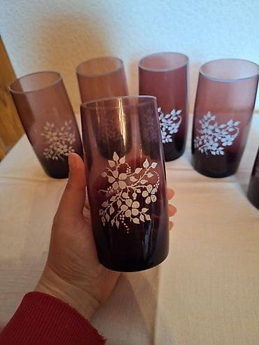 dondurma qablari: Stəkanlar, rəng - Bənövşəyi, Şüşə, 6 ədədli dəst, SSRİ — 2