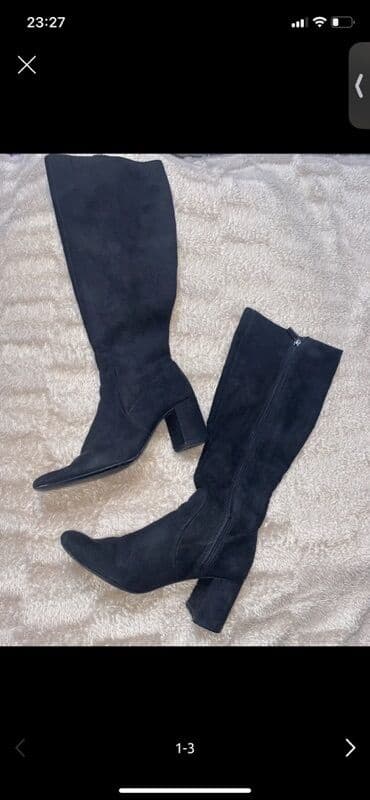 кирзовые сапоги купить: Ботфорты, Stradivarius, Размер: 37, цвет - Черный, Б/у — 1