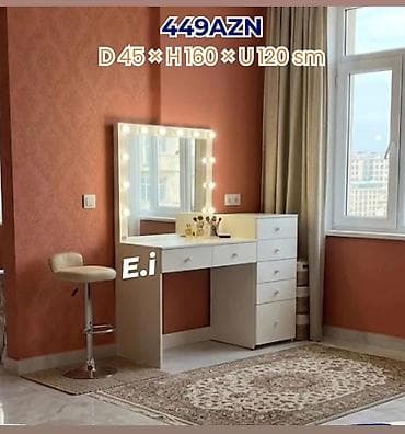 ev al: Vizaj masası və güzgü komplekti • Ölçülər: Dərinlik 45 sm × Hündürlük — 1