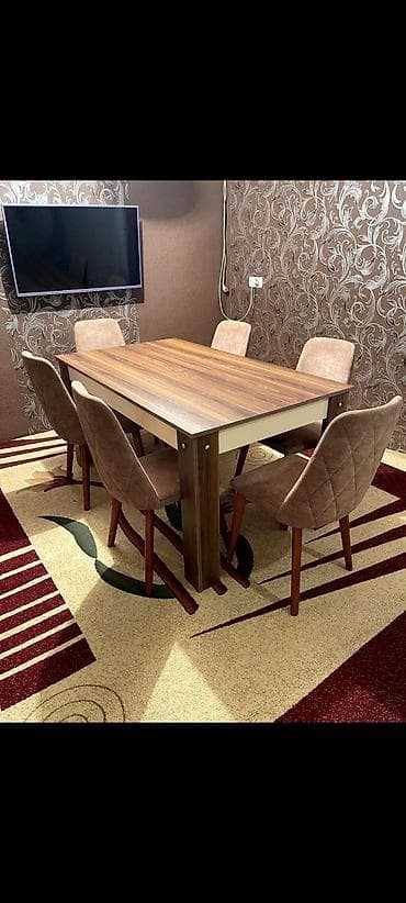 Qonaq otağı üçün, İşlənmiş, Dördbucaq masa, 6 stul