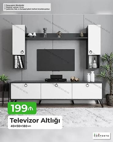 divar refleri: Televizor altlığı və asma rəf-seti Ölçü: 40×50×180 sm Xüsusiyyətlər — 1