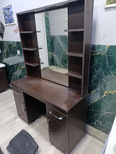 masa üsdü: Bərbər/salon üçün iş masası və güzgü modulu - Material: tünd rəngli — 2
