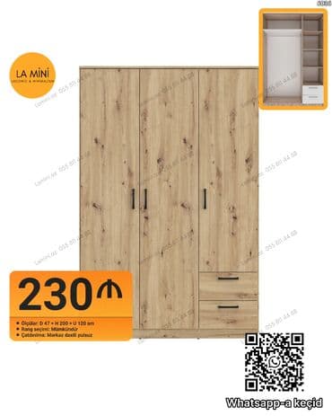 Açılan, 3 qapılı Düz dolab, Qarderob, paltar dolabı