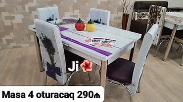 Mətbəx üçün, Yeni, Açılan, Dördbucaq masa, 4 stul