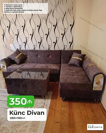 Künc divan – 260×160 sm - Mexanizm: açılan, bazalı (yataq funksiyası — 1