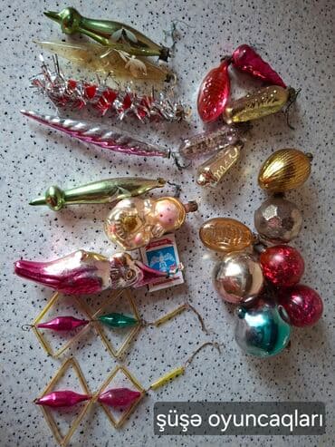 yeni il papaqlari: SSSRın şüşədən yolka oyuncaqları dəsti. 37 ədəd. İçində şüşə olanı - — 4