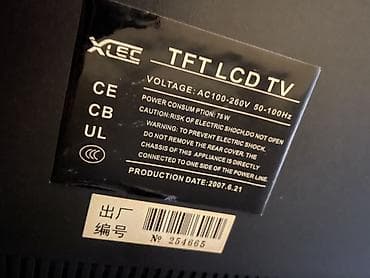 Аудиотехника: XLEC TFT LCD TV - Ekran: TFT LCD panel - Giriş gərginliyi: AC — 3