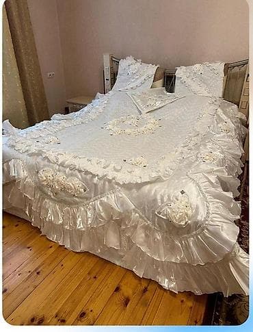 inter tekstil sumqayit: Yataq üçün İşlənmiş Qaşlı rəng - Ağ Yataq örtüyü — 2