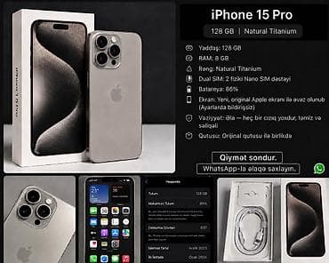 buds pro: IPhone 15 Pro, 128 GB, Natural Titanium, Face ID — 1