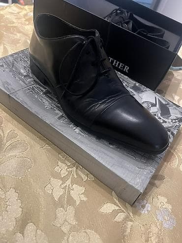 Qara rəngli klassik kişi dəri ayaqqabısı - Material: hamar təbii dəri