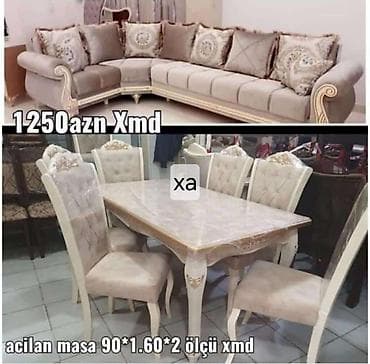 stul ustu: Klassik üslubda qonaq otağı dəsti - Künc divan: Yumşaq bej-qəhvəyi — 1