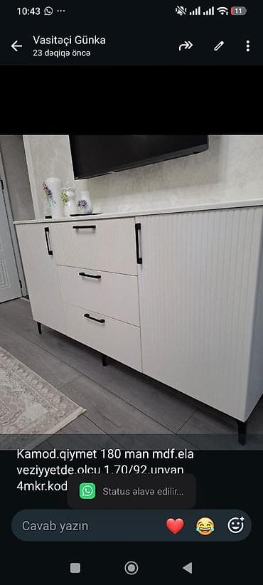 Kamod.qiymet 180 man mdf.ela veziyyetde.olcu 1.70/92.unvan