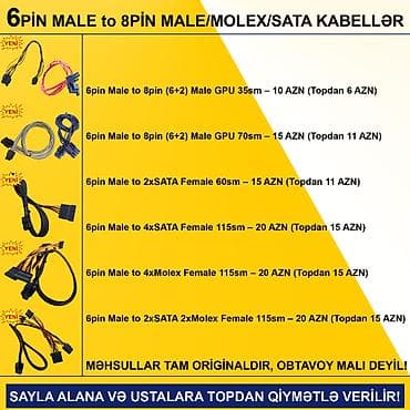 windows 10: 4/6/8/12/24pin/Molex/SATA Kabellər SAYLA ALANA VƏ USTALARA TOPDAN — 8