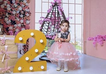 Donlar: 2-4 yas Uşaq ziyafət/libas paltarı - Rəng: pudra çəhrayı (ətək — 6