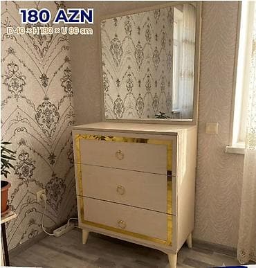taxta komod: Ayna ilə komplekt komod - Ölçülər: Dərinlik 40 sm × Hündürlük 180 sm — 1