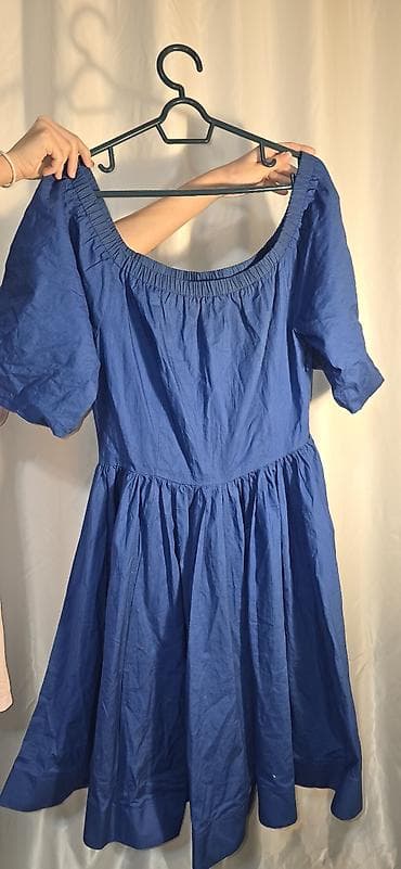 Mavi rəngli yay donu - Model: ofşoulder/eni açıq, elastik ətəküstü